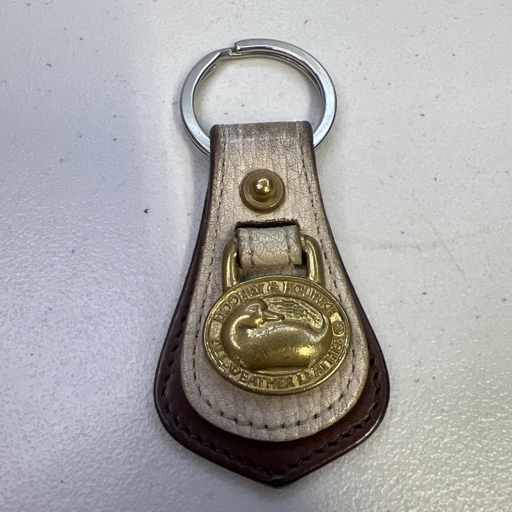 Vintage Dooney & Bourke All Weather Leather Brass Key Fob/Ring Taupe & Tan